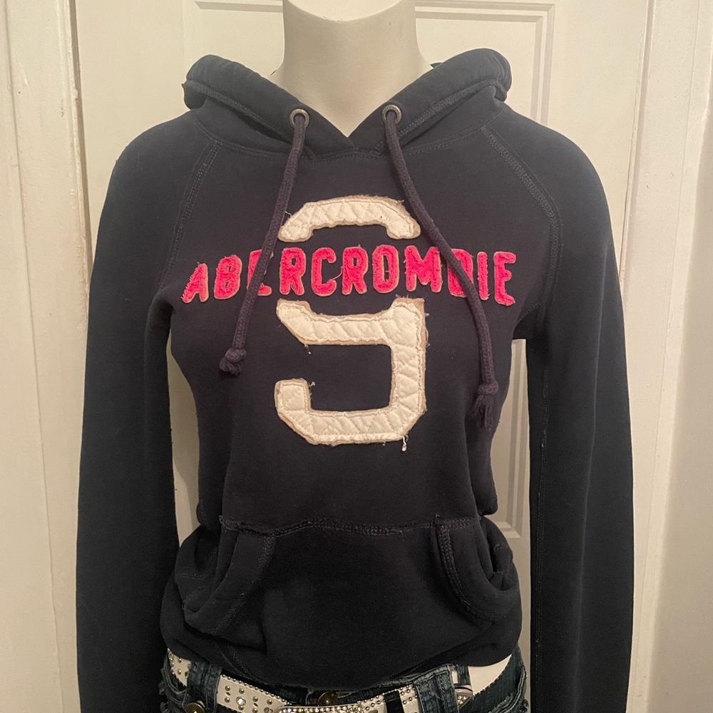 Abercrombie & Fitch Black Hoodie with Pink Embroidery